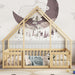 Full Size House-Shaped Natural Wooden Kids Floor Bed