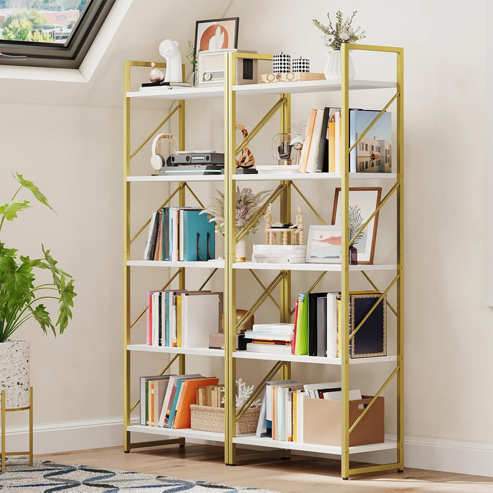 Brushed Gold FiveTier Bookshelf With Display Stand