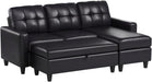  Black Faux Leather Sectional Sofa L-Shaped, Convertible