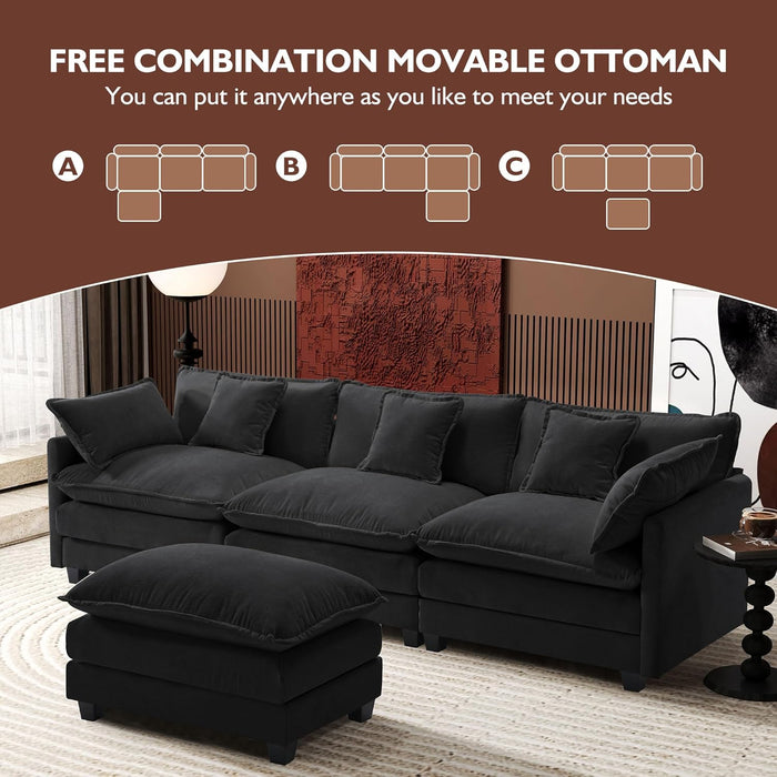 111.4-Inch L-Shaped Black High-Resilience-Deep-Seat Sectional Sofa