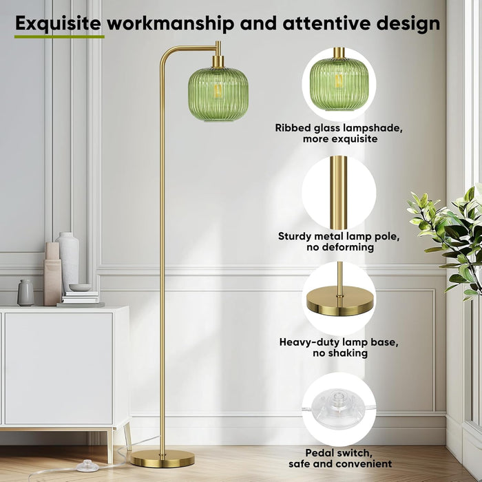 Glass Floor Lamp SixtySevenInch Ribbed Brushed Gold
