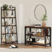 Ladder Shelf Bookcase, 5-Tier Industrial Ladder Bookshelf, Tall Living Room Shelves, Wood and Metal Leaning Shelf for Home Office, Kitchen, Bedroom, Balcony (Rustic Oak)