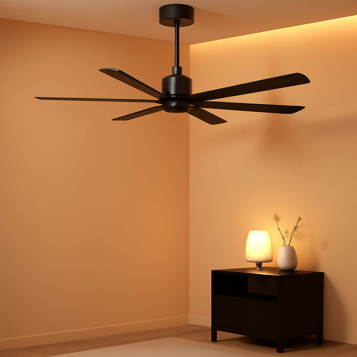 52 Inch 5 Blade Ceiling Fans without Light Remote Control, Quiet Reversible DC Motor, 5 Black Blades, 6-Speed, Industrial Ceiling Fan for Home Kitchen (Black)