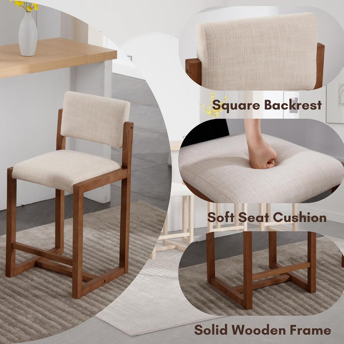 26" Bar Stools Set of 2, Linen Upholstered Counter Height Bar Stool