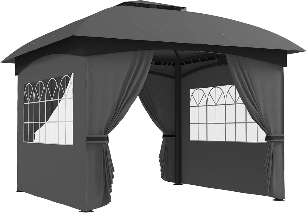 11' X 11' Outdoor Gazebo Arc Patio Gazebo Canopy Shelter with UV Protection, Curtains, Church Windows, Double Roof, Galvanized Steel Frame for Lawn, Backyard and Deck, Dark Gray