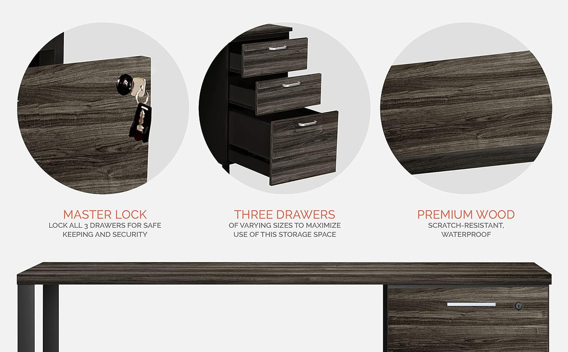 Modern Design Milano Office Computer Desk with 3 Locking Drawers, 48 Inch Grey and Black Industrial Wood Desk with Filing Drawer and Storage by Crafts and Comfort