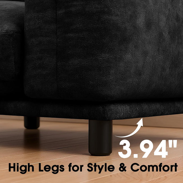 Modern Minimalist Chenille Modular Sectional Sofa, Oversized Couch and Loveseat Set with Thick Cushions, Upholstered Sofa for Small Spaces, Living Room, Bedroom, Office, Apartment(Black,75" Loveseat)