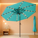 9FT Solar Umbrella 32 LED Lighted Patio Umbrella Table Market Umbrella W/Tilt and Crank, Uv-Resistant Outdoor Umbrella for Pool, Garden, Deck, Aqua Blue