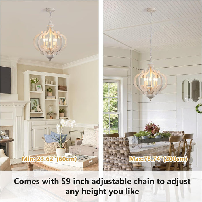 White Farmhouse Chandelier Five Light Pendant Fixture