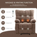 Manual Recliner Chair with Heat Therapy and Massage Function, Heavy Duty Reclining Mechanism Massage Chair, Elderly Single Rocker Sofa with Cup Holders for Bedroom Home Theater,Brown