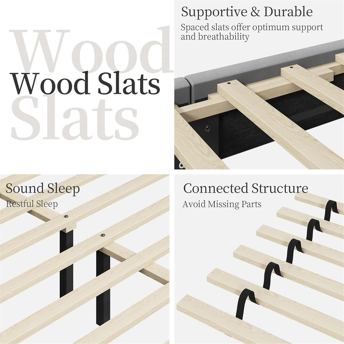 Queen Bed Frame Upholstered Platform Bed with Wing Side/Wooden Slat Support/Tufted Headboard with Wing Side/Mattress Foundation/No Box Spring Needed,Light Gray Queen Bed