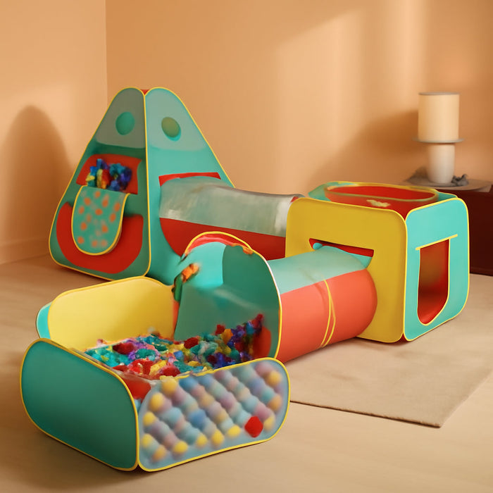 5Pc Kids Play Tent for Toddlers with Ball Pit, Crawl Tunnel, Indoor & Outdoor Playhouse, Jungle Gym, Toys for Boys & Girls, Includes Dart Balls, Teepee & Basketball Hoops
