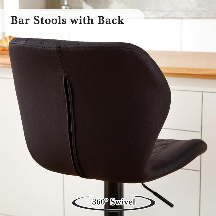 Bar Stools Set of 2, Modern Swivel Counter Height Barstools for Kitchen Island Chairs, Adjustable Fabric Bar Stools with Back for Kitchen Counter Bar, Black