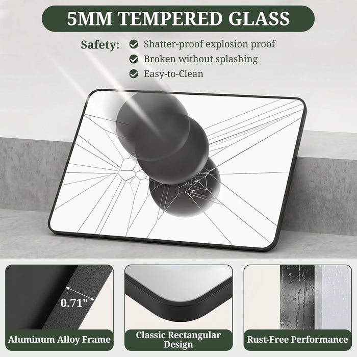 Bathroom Mirror for Wall, 48X30 Inch HD Tempered Glass Vanity Mirror
