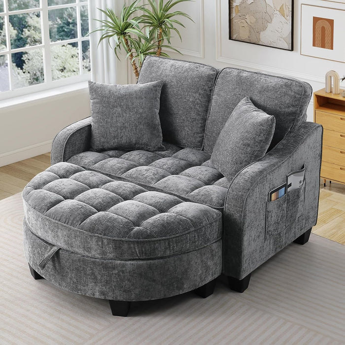 Oversized Chaise Lounge Chair Gray Chenille Tufted