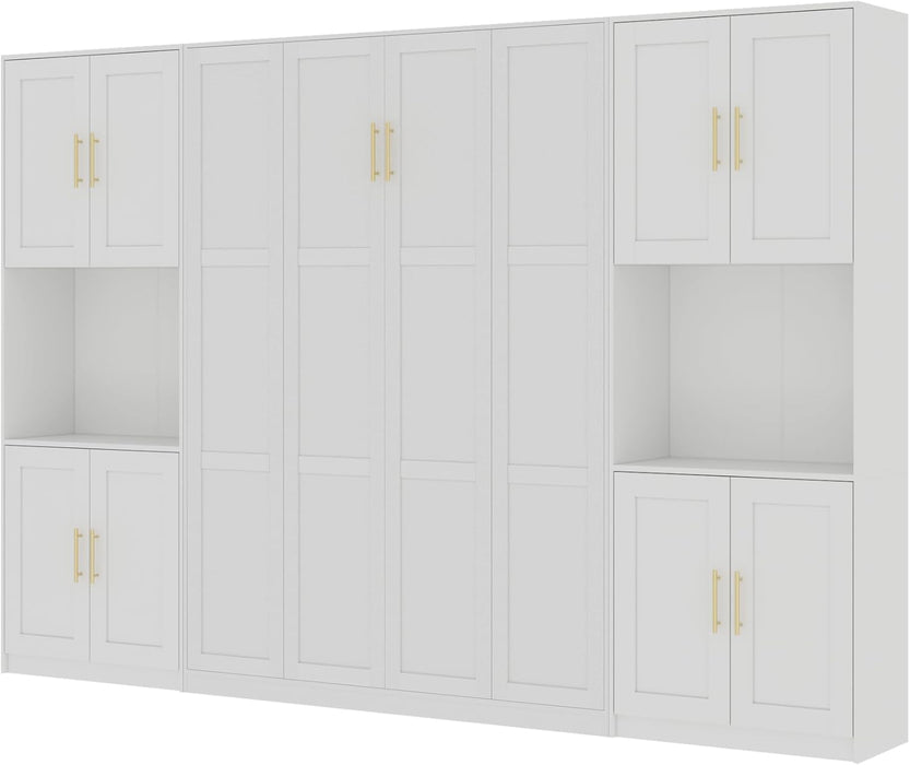 Farmhouse Murphy Bed Queen, 85" Wall Bed Folds to save Space, Concealed Bed Frame with 2 Storage Cabinets and Wall Mounted Features for Apartment/Office/Guest Room