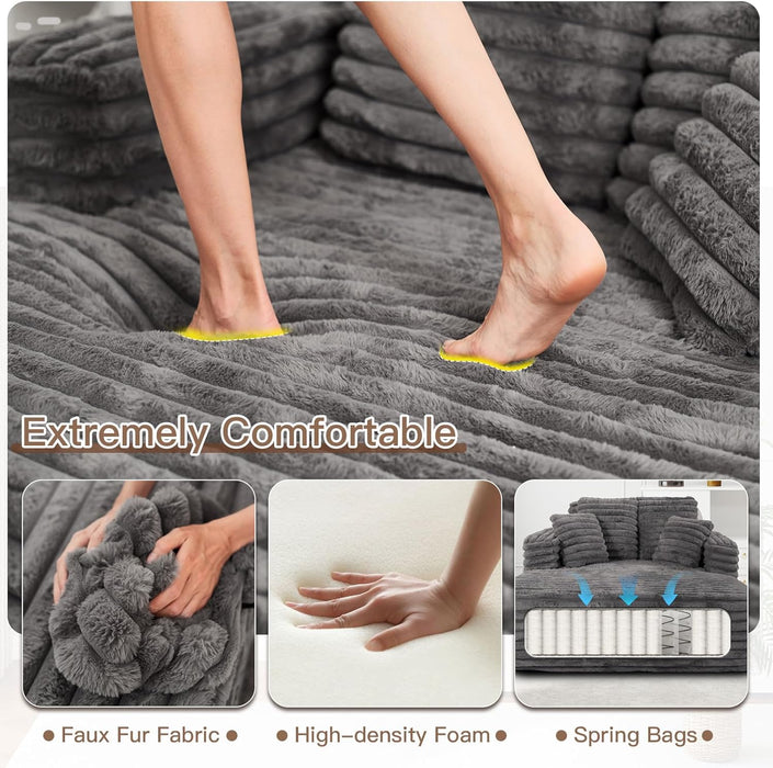 56Inch Grey UltraDeluxe Chaise Lounge Chair Cushioned