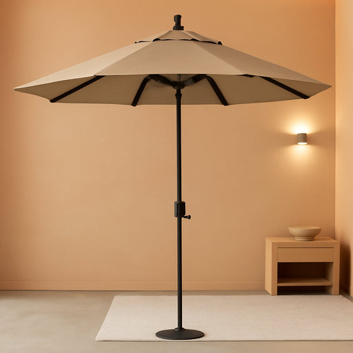 12-Year-Non-Fading, 9Ft Premium Sunbrella Patio Umbrella, Hand-Crank, Button-Tilt, Bronze Frame, Heather Beige Fabric