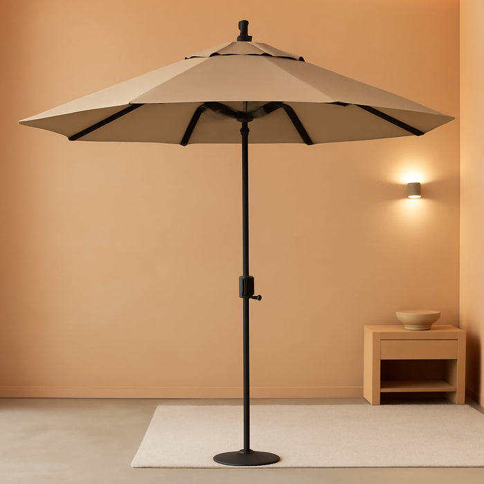 12-Year-Non-Fading, 9Ft Premium Sunbrella Patio Umbrella, Hand-Crank, Button-Tilt, Bronze Frame, Heather Beige Fabric