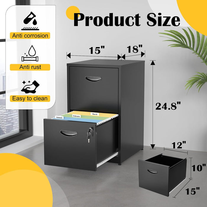 2 Drawer File Cabinets,Metal Office File Cabinet with Lock,Black