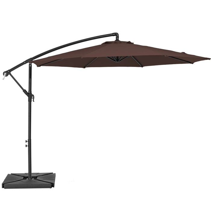 10Ft Heavy Duty Patio Hanging Offset Cantilever Patio Umbrella W/ Base Included, Brown