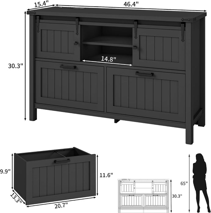 Farmhouse Lateral File Cabinet 2 Drawer and 71" Tall Bookcases Sets, 46" Filing Cabinets with Power Outlets & Storage Shelf, 3 Pcs Home Office Furniture Set, Black
