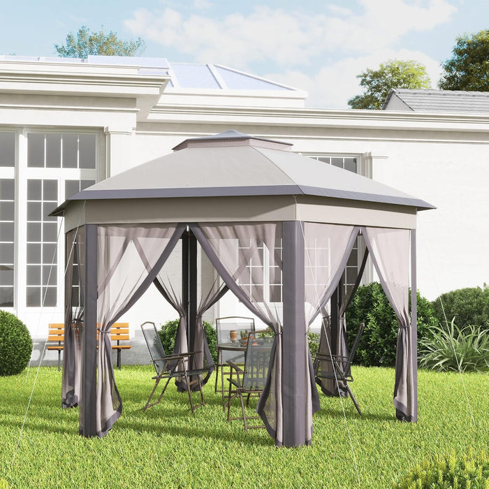 13' X 13' Pop up Gazebo, Hexagonal Canopy Shelter with 6 Zippered Mesh Netting, Event Tent with Strong Steel Frame for Patio Backyard Garden Wedding Party, Coffee and Beige