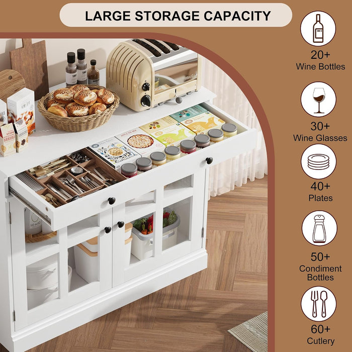 Sideboard Buffet Cabinet with Glass Doors and Adjustable Shelves