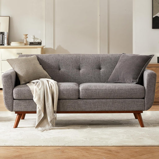 Grey Mid-Century Loveseat Sofa: Easy Assembly, Solid Wood