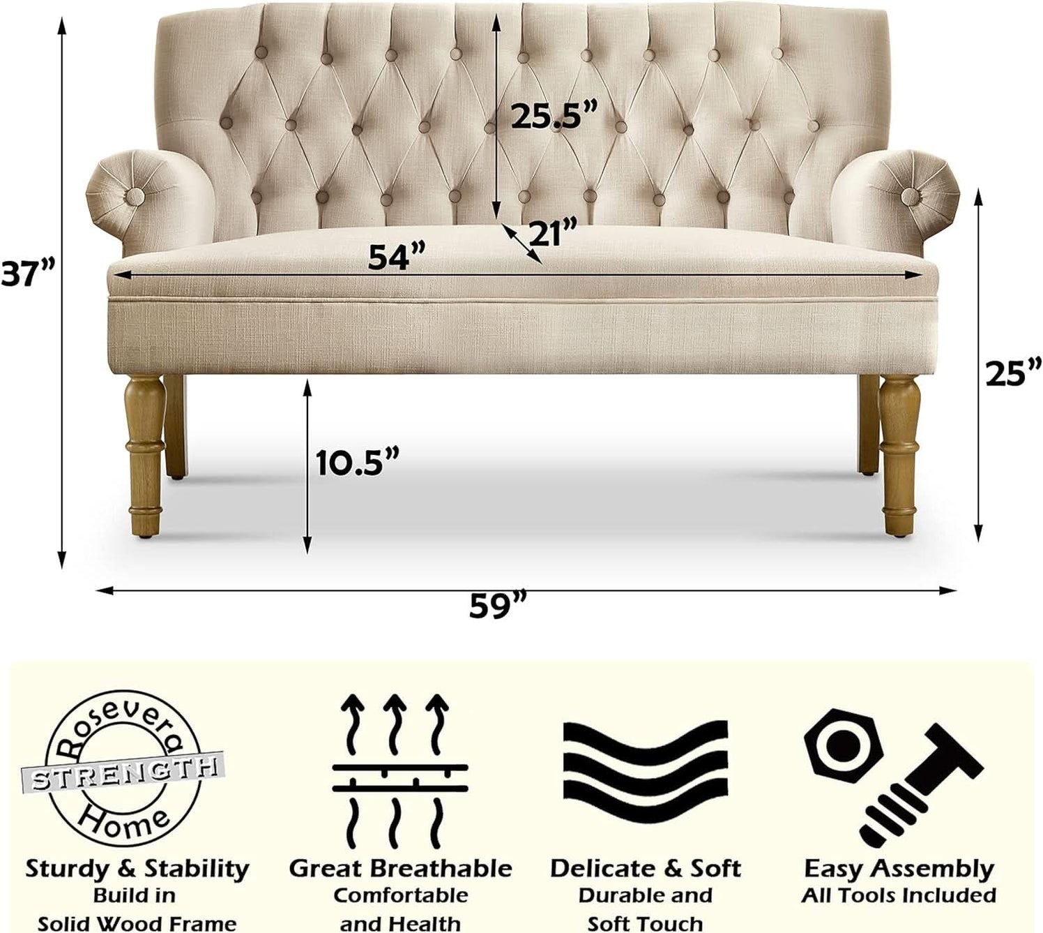 Sinuous Spring Support Beige Linen Loveseat Sofa With Sinuous Spring Support — ShipItFurniture