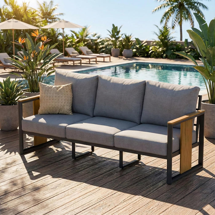 Outdoor Aluminum Patio Furniture 3-Seat Sofa All-Weather Outdoor Patio Sofa with Washable Thick Cushions, Patio Sectional Furniture for Porch, Balcony, Deck, Backyard