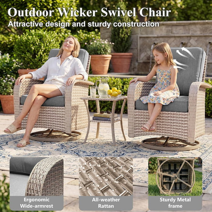 Patio Furniture Set, 12-Piece Outdoor Sectional Sofa with Swivel Rocker Chairs & Ottomans, Wicker Patio Conversation Set with Coffee Table, Gray Cushions