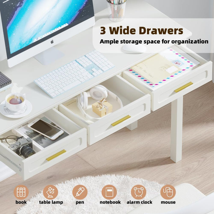 Cream White Vanity Desk with 3 Drawers, Makeup Table/Writing Desk, Modern Dressing Table for Bedroom, 47.24" Wide, No Mirror Included