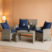 4-Piece Outdoor Wicker Patio Conversation Furniture Set for Backyard W/Coffee Table, Seat Cushions - Gray/Navy