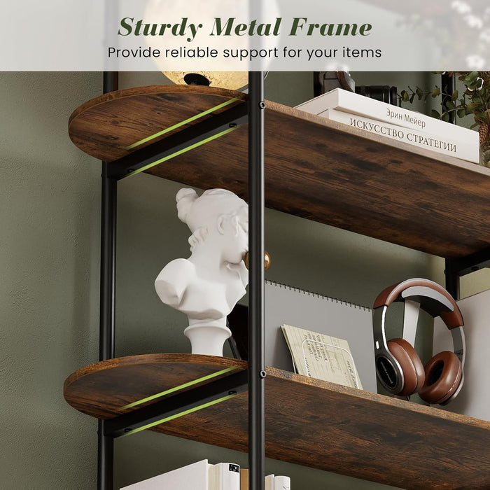 Arched Bookshelf, 4-Tier Industrial Open Bookcase with Sturdy Metal Frame, Freestanding Display Storage Organizer for Living Room, Home Office and Bedroom, Rustic Brown