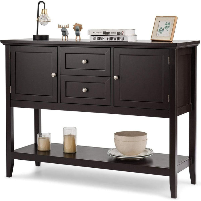 Coffee Brown Wood Buffet Server with Cabinets