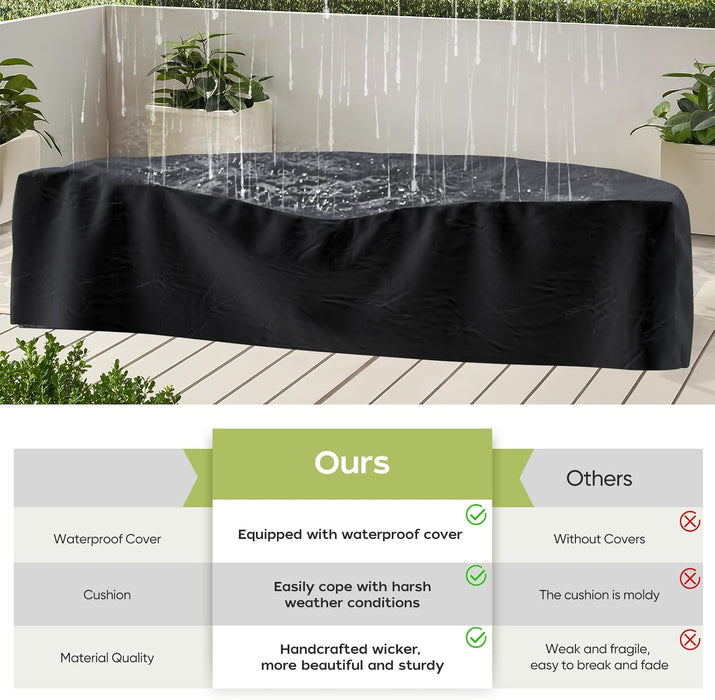 Outdoor Patio Furniture Set with Coffee Table,7 Pieces Half-Moon Curved Outdoor Sectional Sofa and Side Table Waterproof Cover, Wicker Rattan Patio Coversation Set for Porch,Backyard,Pool(Grey)