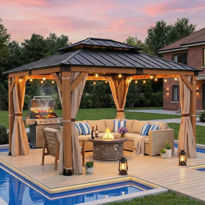 Cedar Wood Gazebo 10x12 Feet Weatherproofed Structure