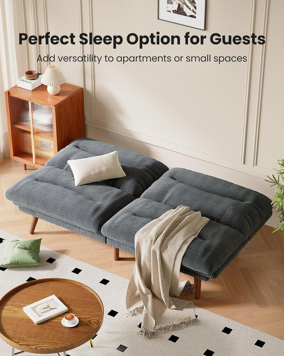 Futon Sof Bed,Vintge Couch with djustble Bckrest & rmrests, Convertible Futon Sof Couch for Efficient Home,Smll Spces, Living Room or Office, Corduroy Futon Couchs,Grey