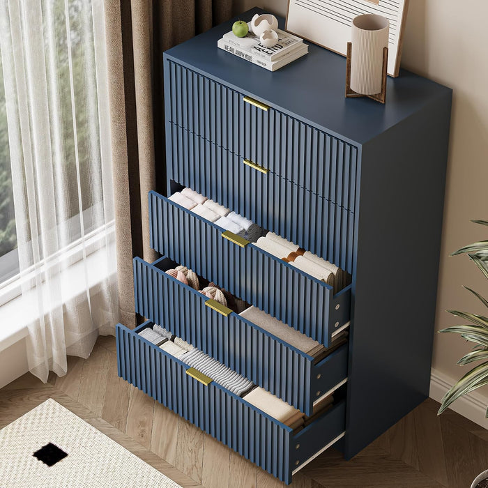 47" Tall Fluted 5-Drawer Dresser for Bedroom, Blue