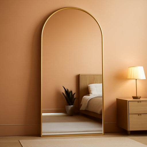 Full Length Floor Mirror, 82X42 Inch Oversized Arched Standing Mirror in Gold for Bedroom, Living Room, Dressing Room - Elegant Freestanding Leaning Mirror Decor