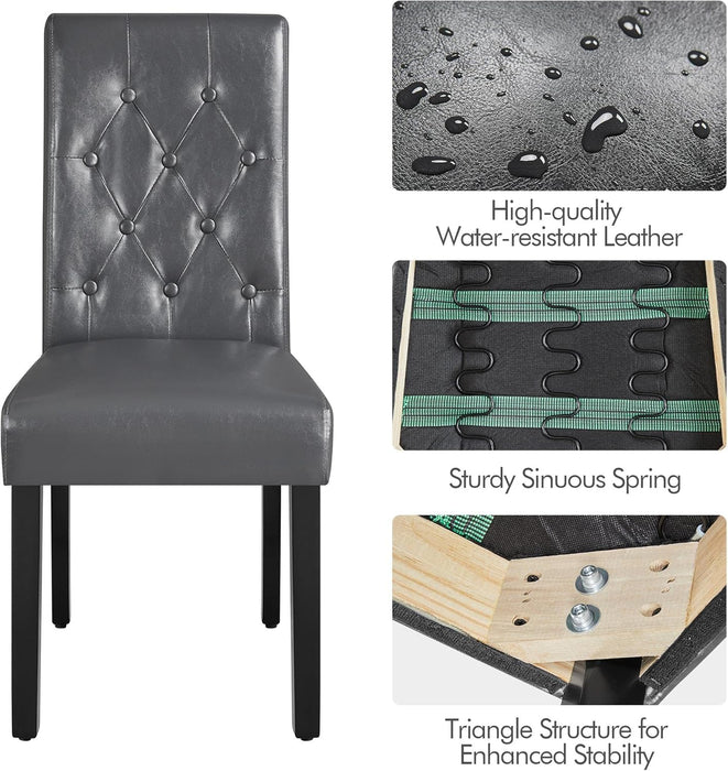 Button Tufted Dining Chairs Parsons Chair Set of 2, Faux Leather Dining Room Chairs Side Chairs High Back for Home Kitchen Living Room, Gray