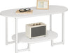 Coffee Table for Living Room, Oval Small Coffee Table with 2-Tier Open Storage Shelf, Industrial Cocktail Tea Table, Wooden Desktop Center Table, Farmhouse, Home Office, White WW09KF01
