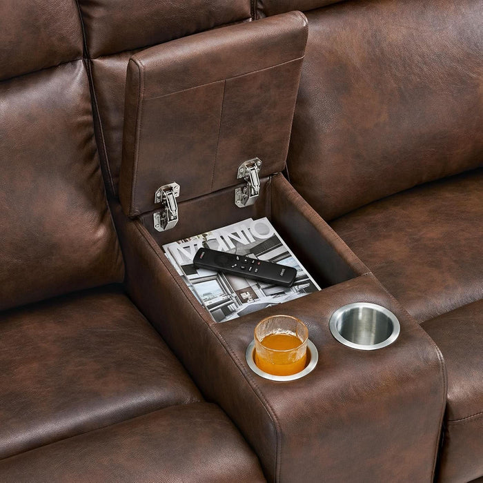 65.7" Zero Wall Recliner Loveseat with Console, 2-Seat Power Wall Hugger Sofa with Cup Holders, USB & Type-C Dual Charge Ports, for Living Room, RV PR646M2 (Dark Brown, Loveseat with Console)