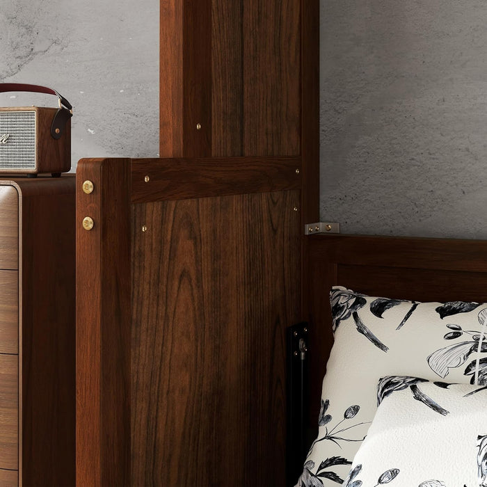 Queen Size Murphy Bed W/Desk,Horizontal Hidden Wall Bed W/Gas Struts,Space-Saving Murphy Bed Cabinet for Home Office,Apartment,Guest Room,Walnut