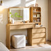 Vanity Desk with Mirror and Lights, 50” Modren Makeup Vanity with 35.43" Mirror and 5 Drawers, Makeup Table with Charging Station for Women and Girls, Bedroom (Natural)