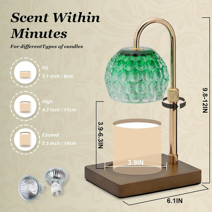 Candle Warmer Lamp Timer - Christmas Gifts for Women Mom, House Warming Gifts New Home Decor Modern Farmhouse Decor, Glass Candle Warmer Wax Melt with 2 Bulbs Green