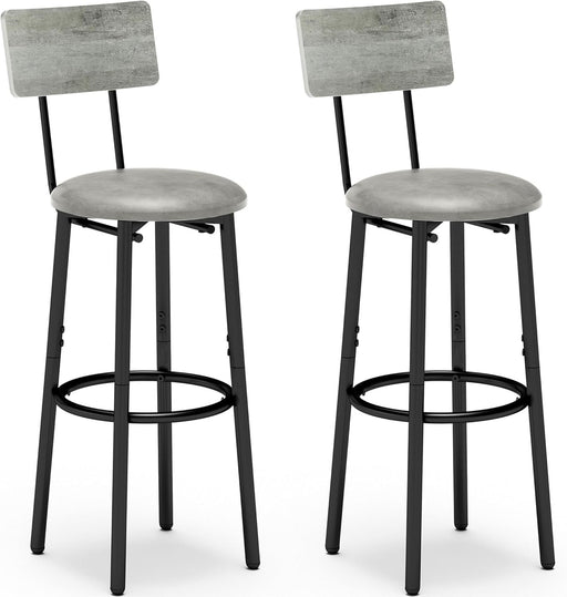 Bar Stools with Back, High Kitchen Barstools with Back, Counter Stools Bar Chairs with Backrest, Footrest, Industrial Seat for Dining Room Kitchen Bar (Gray and Black)