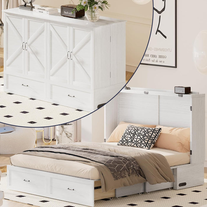 White Queen Murphy Cabinet Bed With StorageDrawers