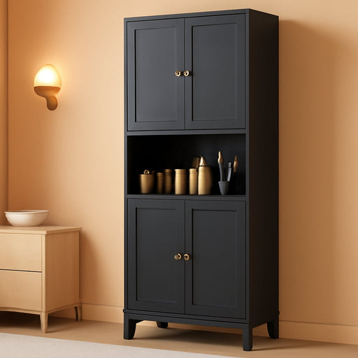 Black 69 Inch Freestanding Pantry Cabinet Organization